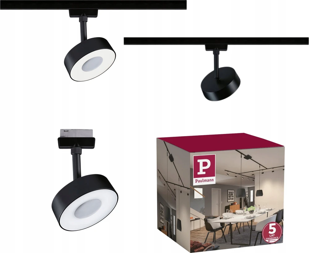 Paulmann bėgių prožektorius URail CIRCLE LED DIM 5W 180lm 4000K 230V matinis juodas/metalinis