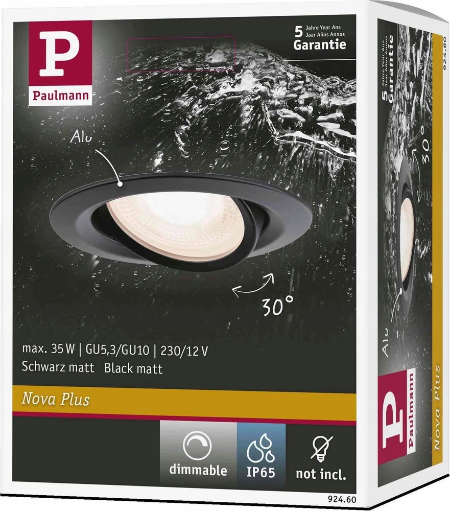 Paulmann Įleidžiamas šviestuvas NOVA LED PLUS DIM pakreiptas GU10 max.35W 93mm IP65 230V matinis juodas / aliuminis
