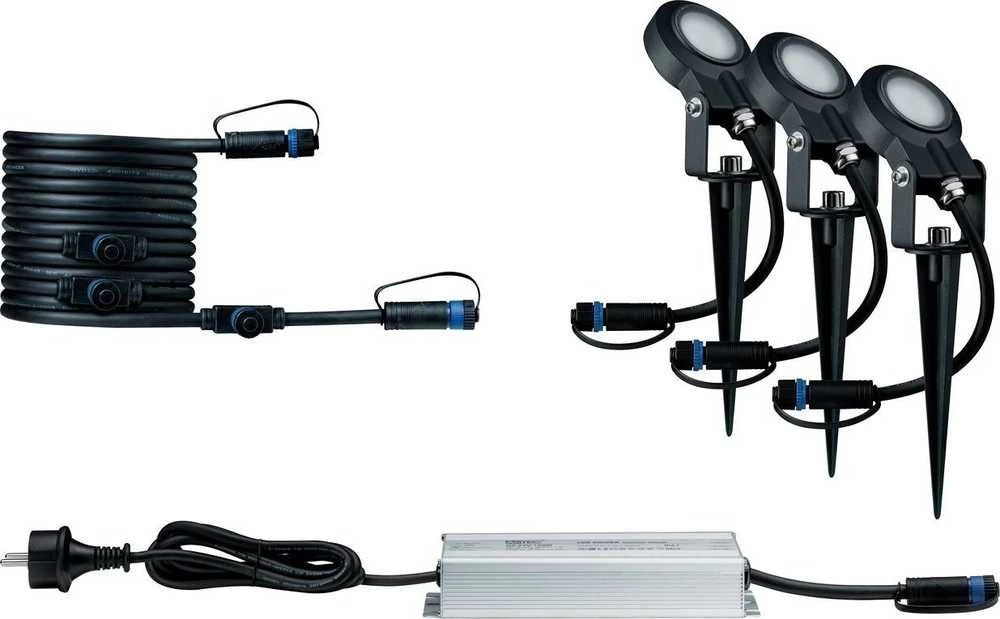 Paulmann Plug & Shine lauko LED šviestuvų rinkinys, 3 × 6 W, IP67, su transformatoriumi, 936.96