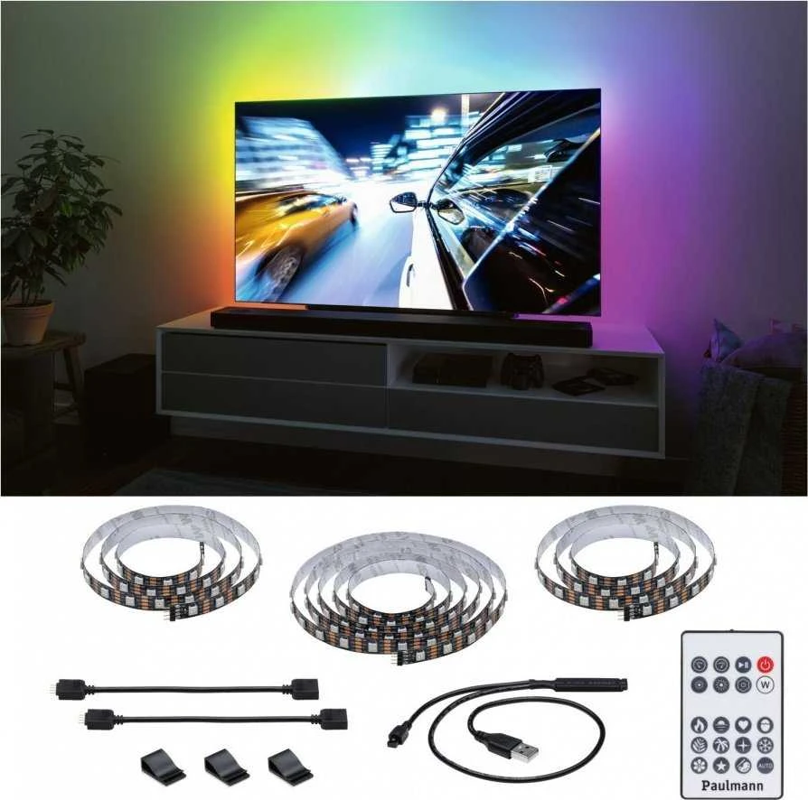 Taśma LED Paulmann Rinkinys taśma LED TV 75cali USB + pilot Dynamic Rainbow RGB 5W 5V juoda