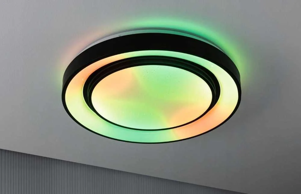 Lubinis šviestuvas Paulmann Panel Rainbow Dynamic 38,5 W RGB kintama balta/juoda lubų lempa