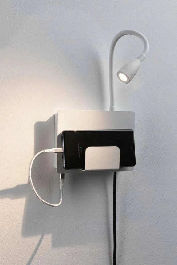 Paulmann sieninis šviestuvas HALINA LED 2.4W 200lm 2700K USB-C 230V matinis baltas/metalinis
