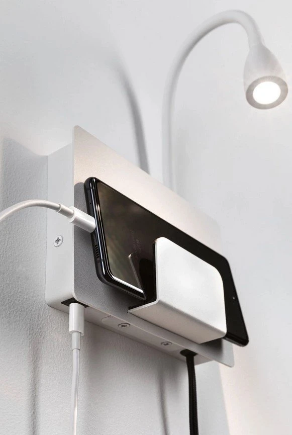 Paulmann sieninis šviestuvas HALINA LED 2.4W 200lm 2700K USB-C 230V matinis baltas/metalinis