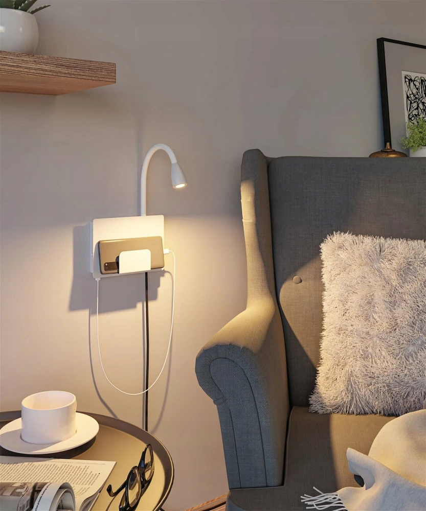 Paulmann sieninis šviestuvas HALINA LED 2.4W 200lm 2700K USB-C 230V matinis baltas/metalinis