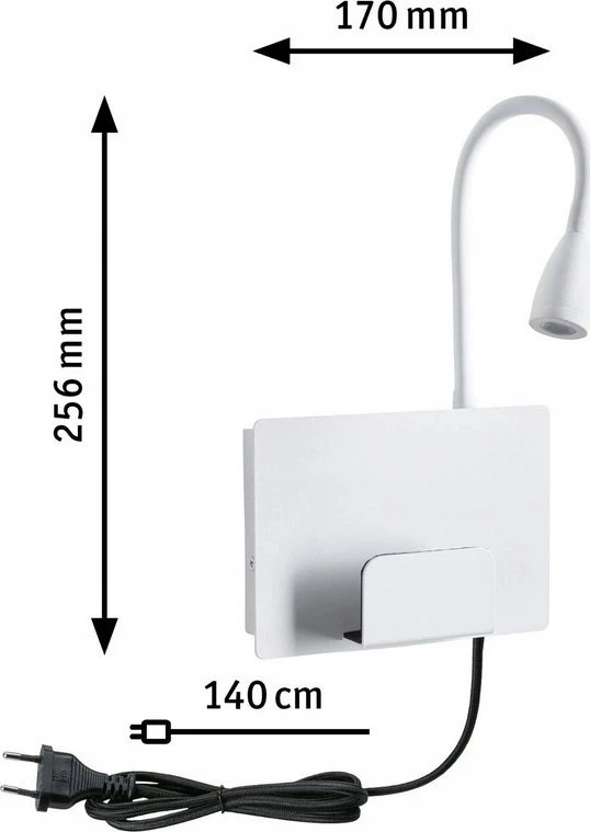 Paulmann sieninis šviestuvas HALINA LED 2.4W 200lm 2700K USB-C 230V matinis baltas/metalinis