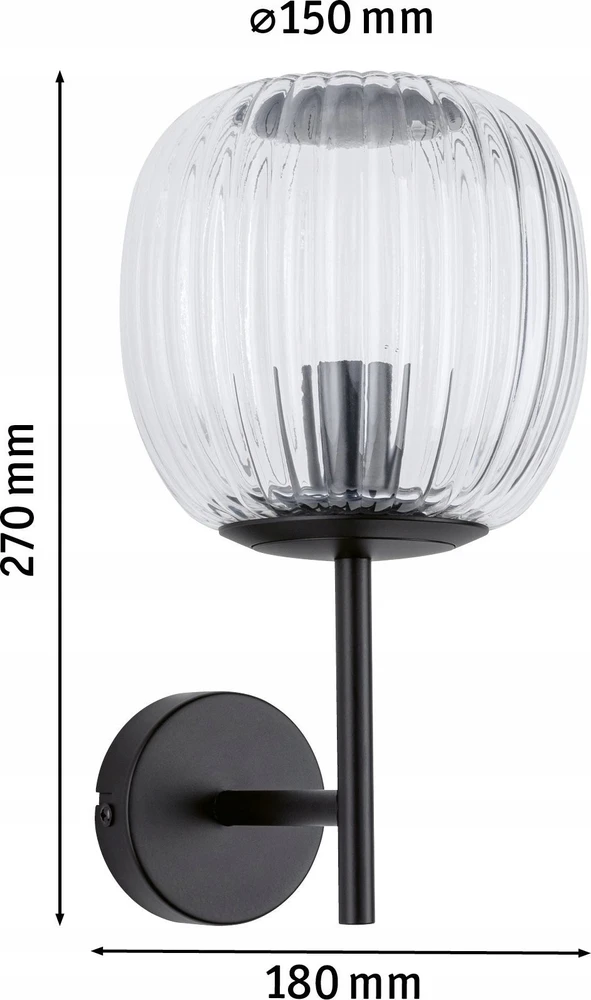 Paulmann sieninis šviestuvas RUYA vonios sieninis šviestuvas E14 max 20W IP44 230V matinis juodas / stiklas