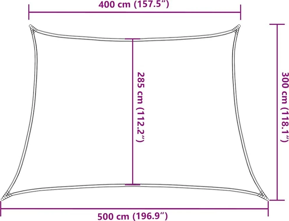 Saulės skėtis, burė, 160 g/m², trapecijos formos, geltona, 4/5x3 m, HDPE