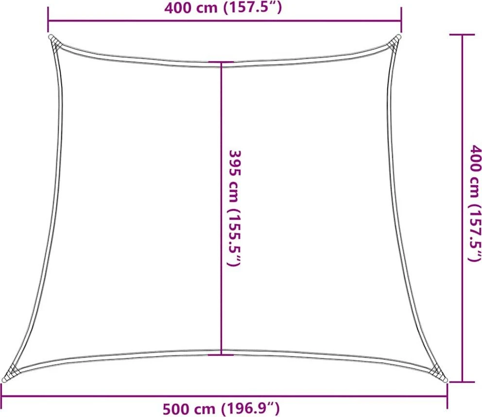 Saulės skėtis, burė, 160 g/m², trapecijos formos, šviesiai žalia, 4/5x4 m, HDPE