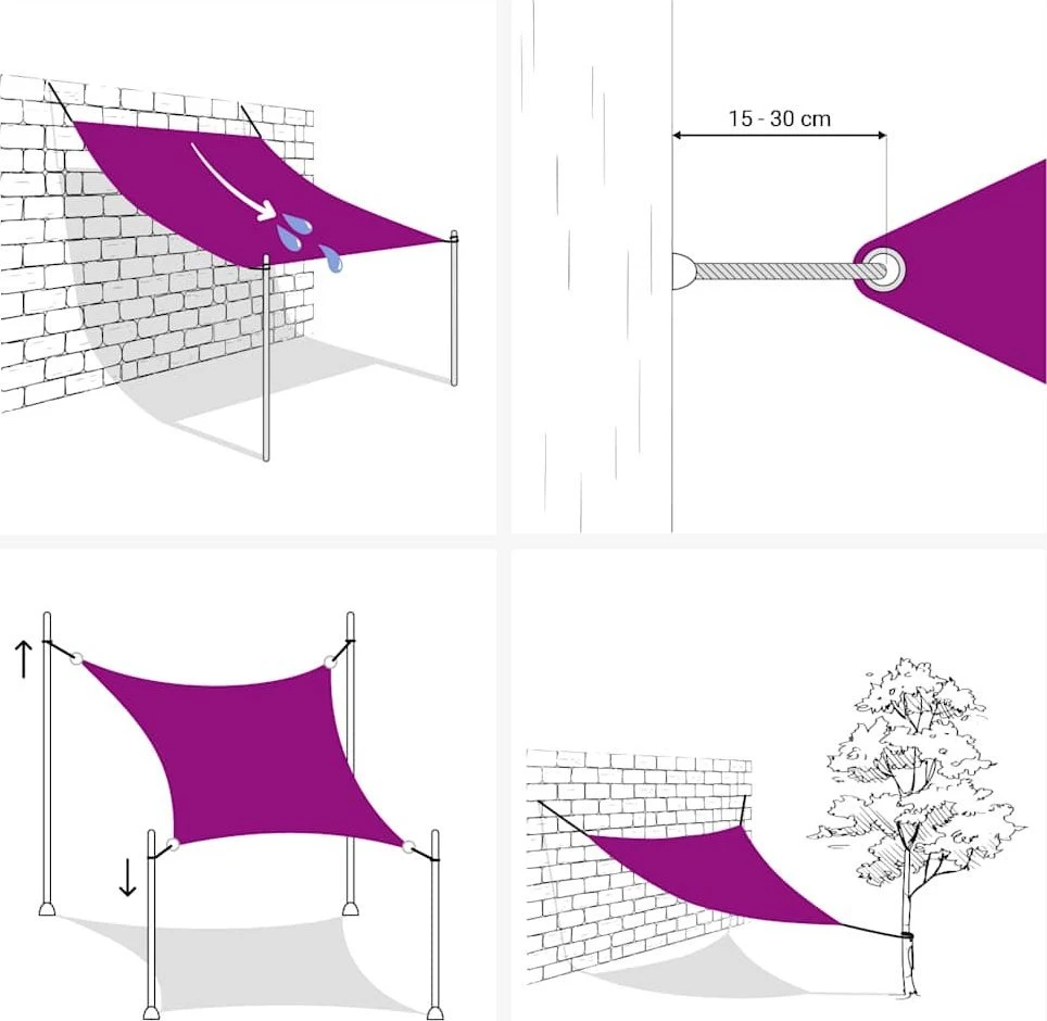Saulės skėtis, burė, 160 g/m², trapecijos formos, šviesiai žalia, 4/5x4 m, HDPE