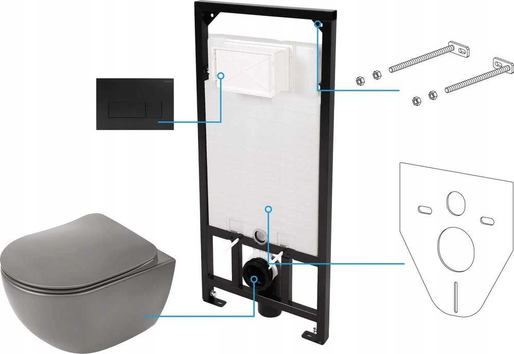 Potinkinis WC komplektas Deante Peonia 6in1, CDENDZPW, Anthracite/titanium/nero