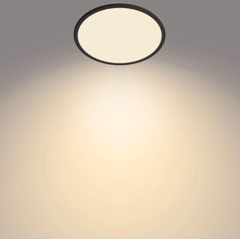 „Philips“ paviršinio apšvietimo LED lubinis šviestuvas PHILIPS SUPERSLIM, IP44, 18 W, 2700 K, 1500 lm, reguliuojamo ryškumo, juodas, O29 cm