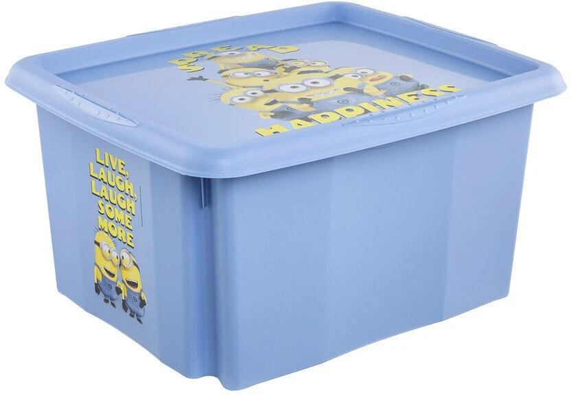 Paw Sc Laikymo dėžė su dangčiu 24L Karolina „Minions Happiness“ 42.5x35.5x22.5cm šviesus mėlynas