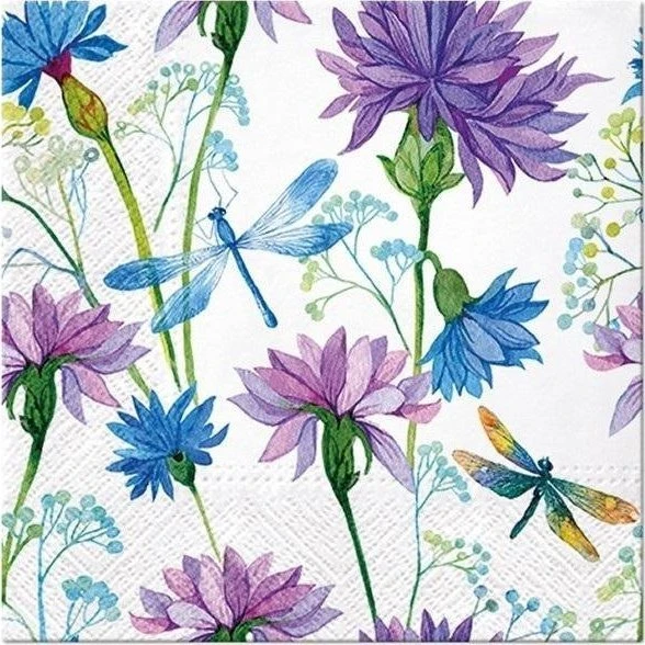 Paw Mondex Servetėlės 33x33 Violetinė/mėlyna gėlės ir laumžirgis 20vnt