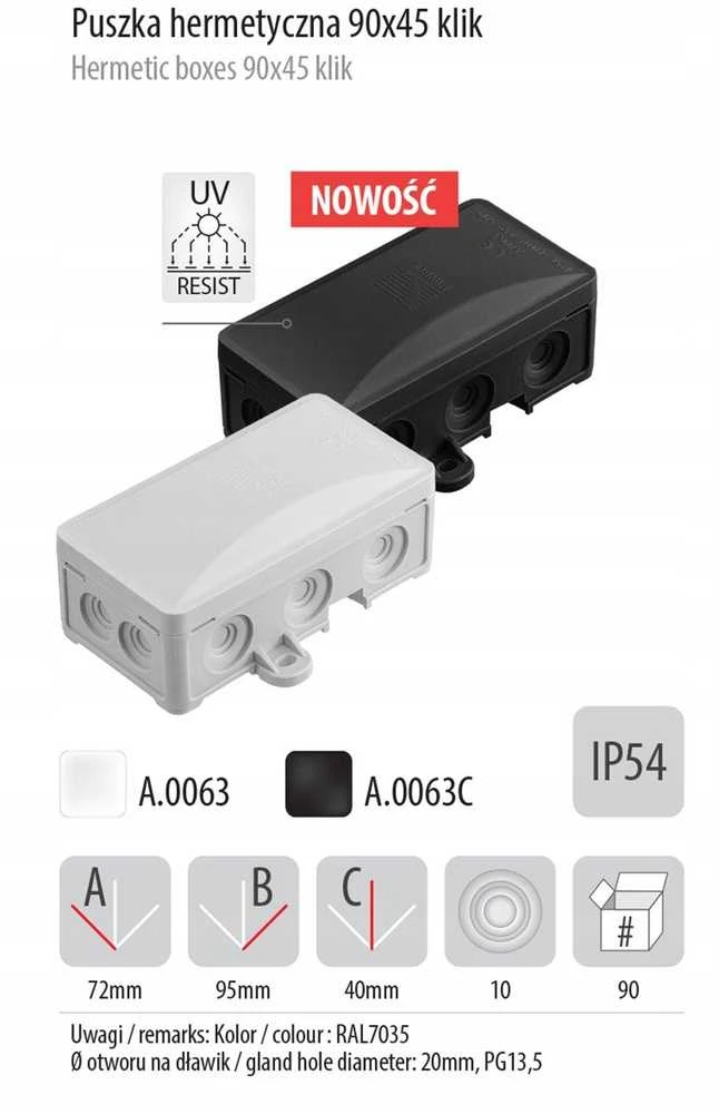 Virštinkinė instaliacinė dėžutė 72x95x40mm IP54 juoda PAWBOL A.0063C