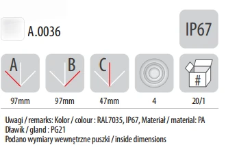 Pawbol Jungiamoji dėžutė IP67 4xPG21.5 5 gnybtai 27P pilka A.0036