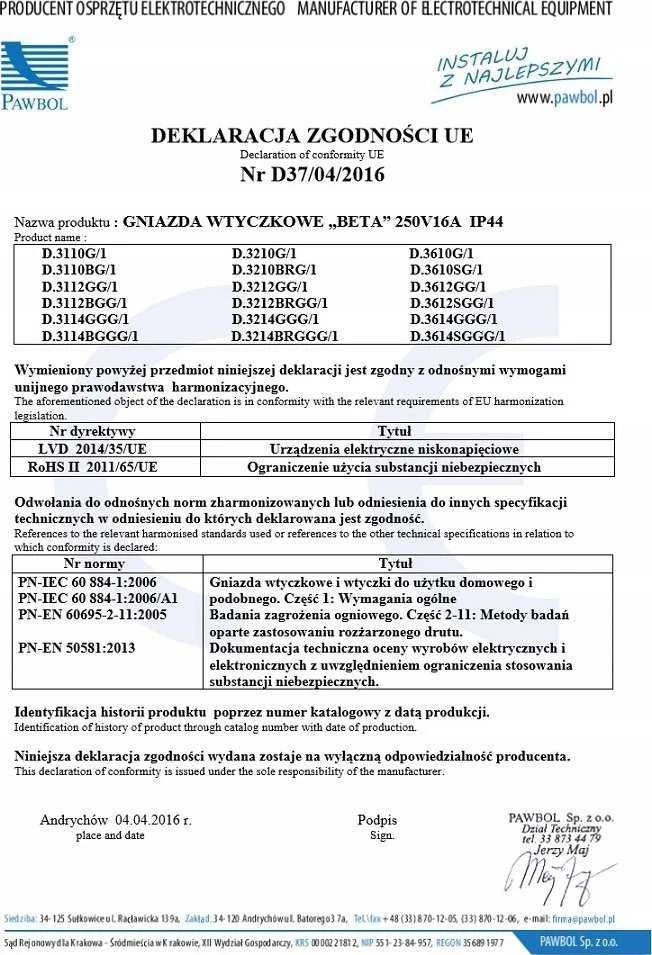 Pawbol Hermetinis lizdas Pawbol Beta1 D.3114GGG/1 trigubas 3xP+Z, IP44 baltas/dūminis