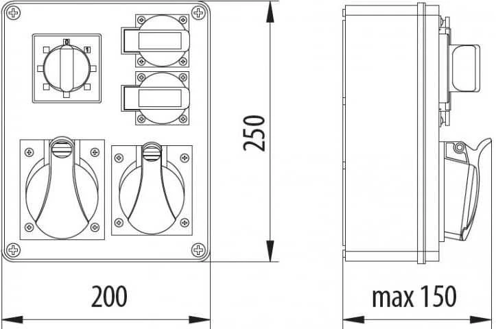 Pawbol Switchgear R-BOX 240 1x32A/5P 1x16A/5P 4x250V IP44 (B.1100-02)