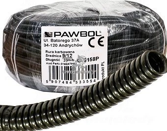 Gofruotas PVC vamzdis Pawbol 10mm (100m ritė) (juodas)