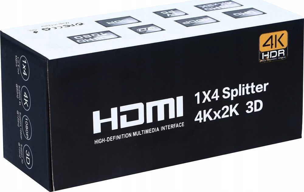 HDMI skirstytuvo 1x4 pakuotė su 4K technine informacija