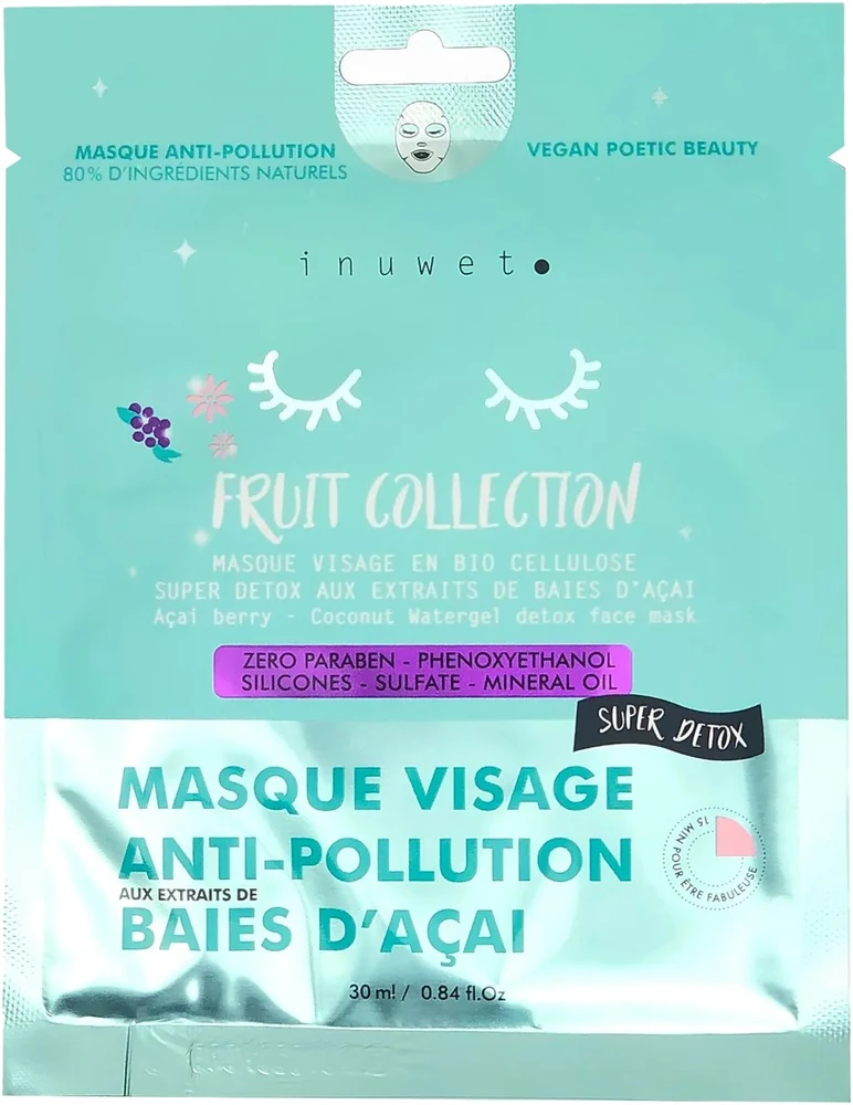 Inuwet Fruit Collection Vegan valomoji ir detoksikuojanti veido kaukė, skirta dienai ir nakčiai, 30 ml
