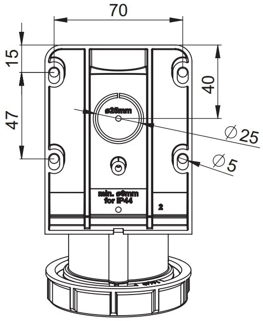 PCE Fiksuotas lizdas 16A 400V 3P+N+N be riebokšlio IP67 1152-6