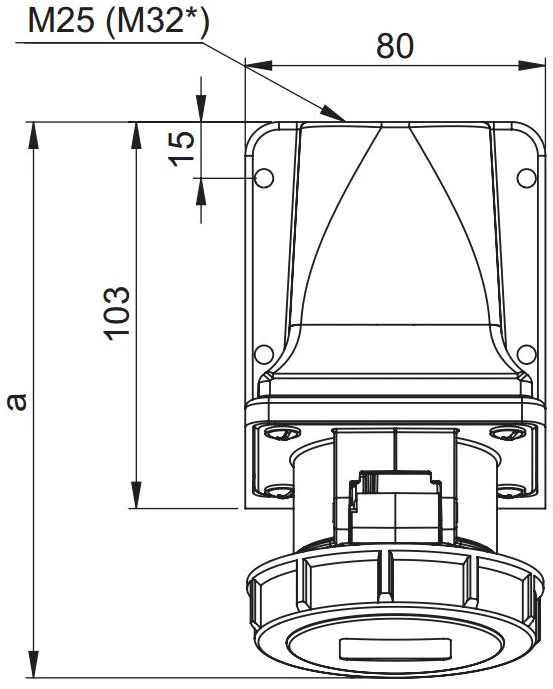 PCE Fiksuotas lizdas 16A 400V 3P+N+N be riebokšlio IP67 1152-6