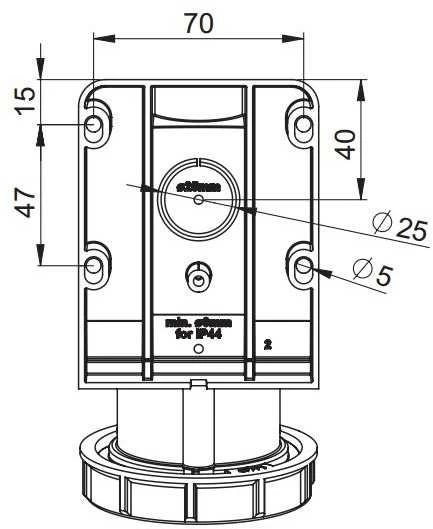PCE Fiksuotas lizdas 32A 400V 3P+N+N be riebokšlio IP67 1252-6