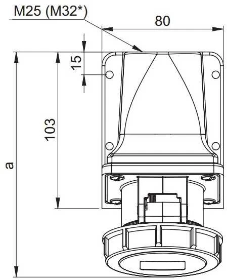 PCE Fiksuotas lizdas 32A 400V 3P+N+N be riebokšlio IP67 1252-6