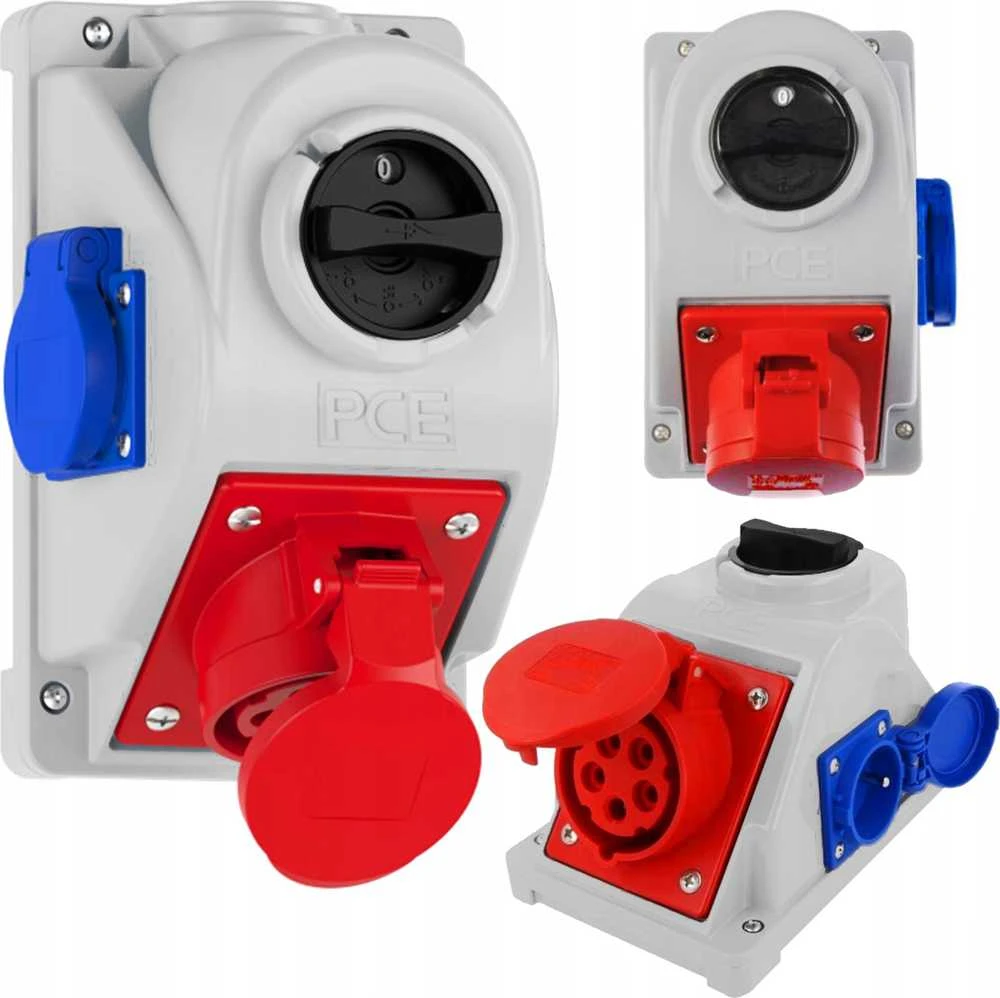 PCESP statybinis skirstomasis skydas PCE Combo-Pol 96061441W 16A 400V 3P+Z lizdas 230V jungiklis 0-1 IP44