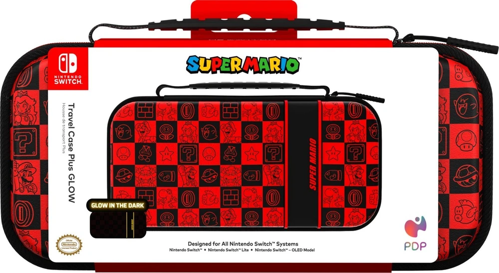 PDP GLOW Kelioninis dėklas skirtas Nintendo Switch | Super Icon | Juoda/Raudona
