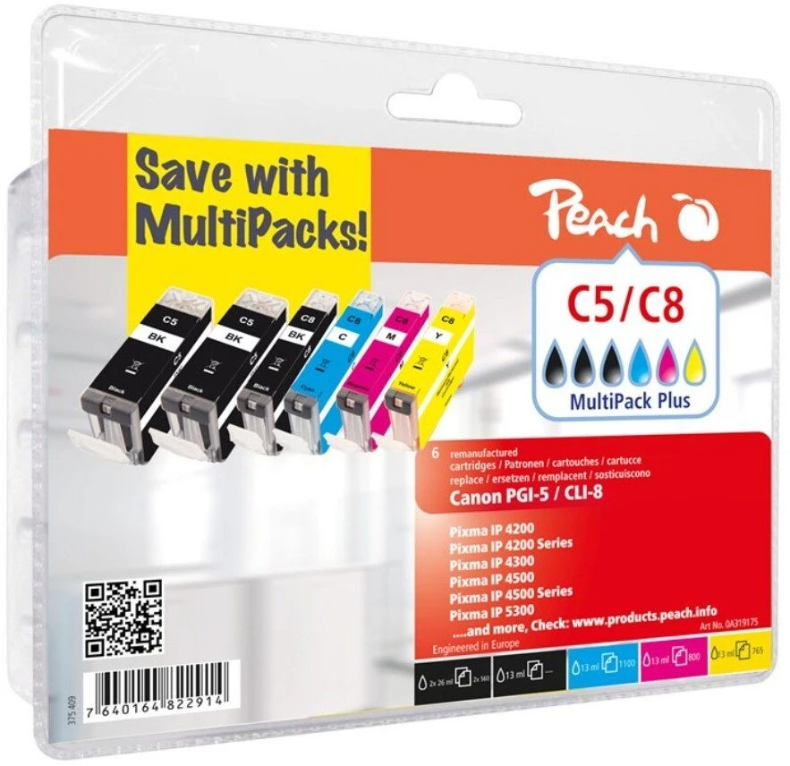 Peach Peach Canon PG-5XL/CLI-8 MultiPack Plus kasetės 2x juoda, žydra, magenta, geltona (perdirbtos)