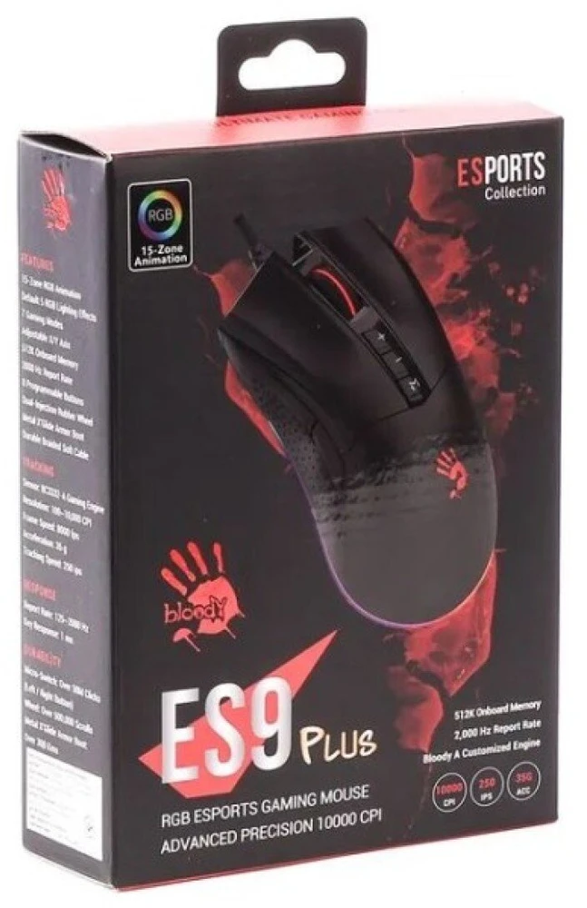 Pelė A4Tech Bloody Esport ES9 Plus su pašvietimu herní pelė 10000 DPI USB juoda