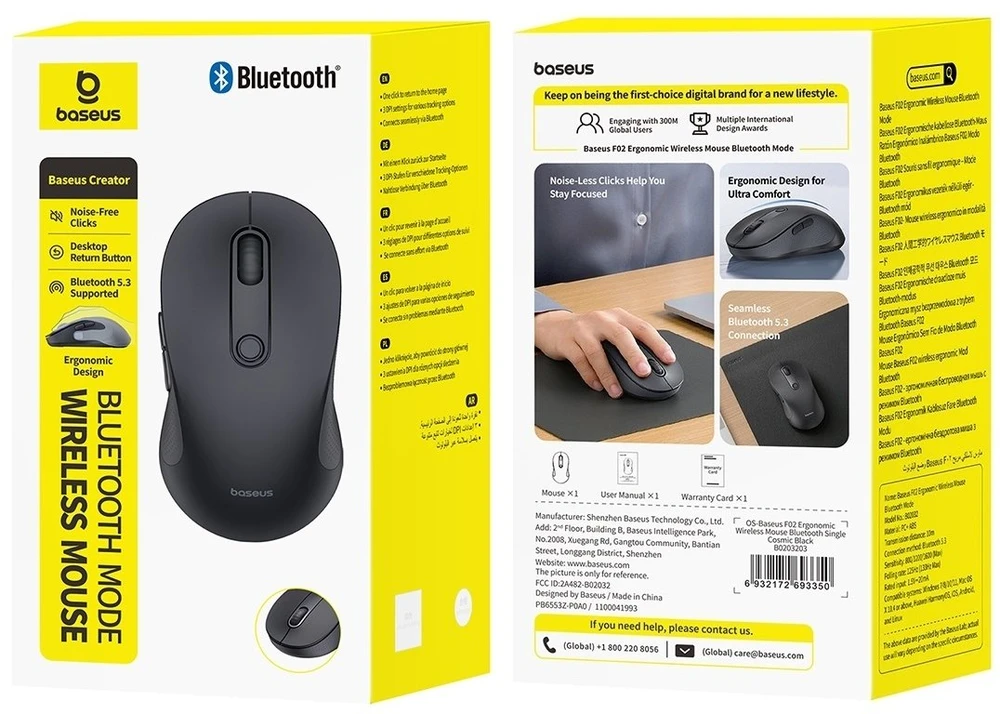 Baseus F02 Belaidė Ergonomiška Bluetooth Pelė - Balta