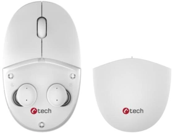 Pelė C-Tech S TWS słuchawkami Dual mode WLM-21, belaidė, BT5.0 + 2,4GHz, 1600DPI, 3 przyciski, USB nano receiver, balta (WLM-21W)