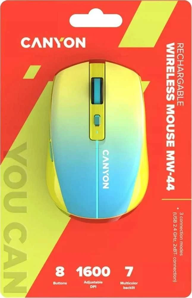 CANYON pelė MW-44 Wireless Charge Geltona mėlyna
