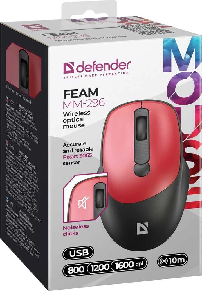 Pelė DEFENDER FEAM MM-296 RF SILENT Raudonas