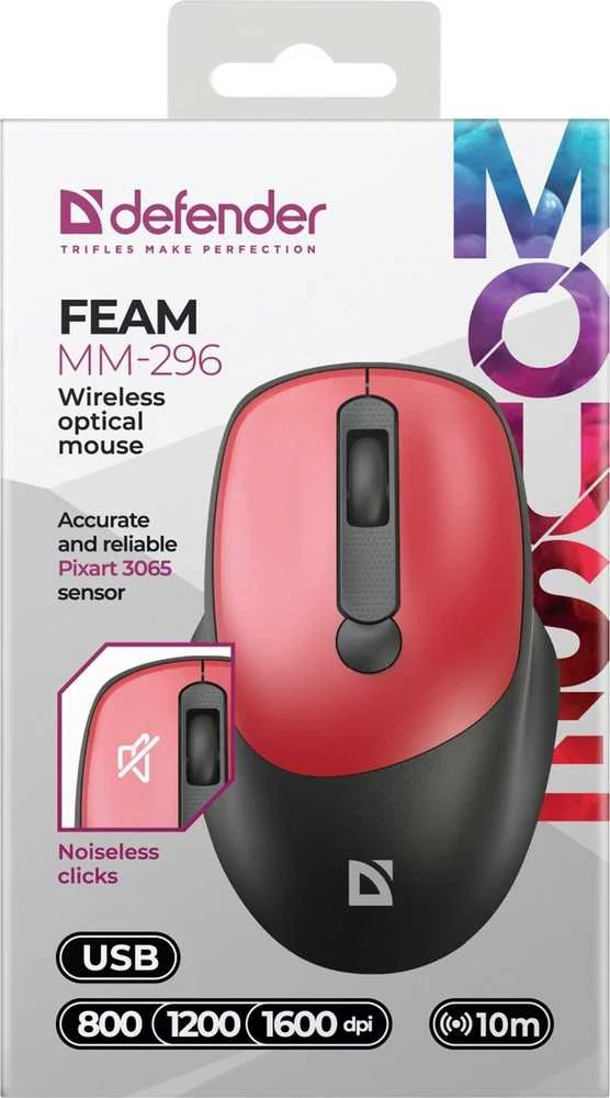 Pelė DEFENDER FEAM MM-296 RF SILENT Raudonas