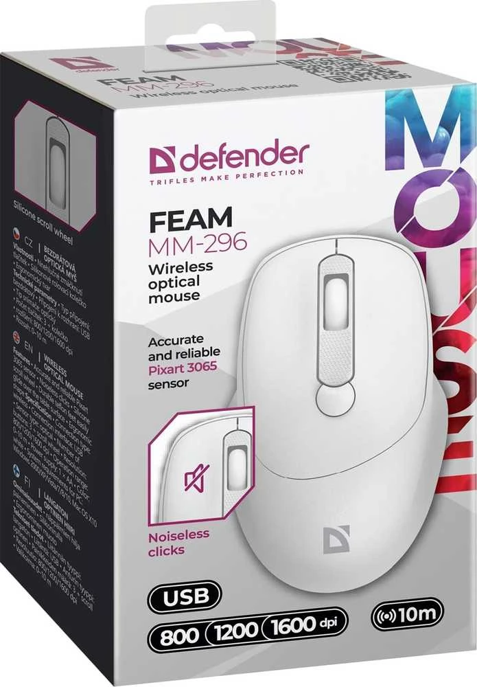 Pelė DEFENDER FEAM MM-296 RF SILENT Baltas