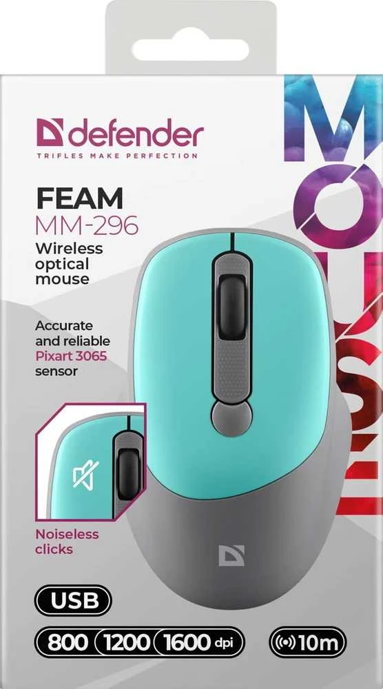 Pelė DEFENDER FEAM MM-296 RF SILENT MINT