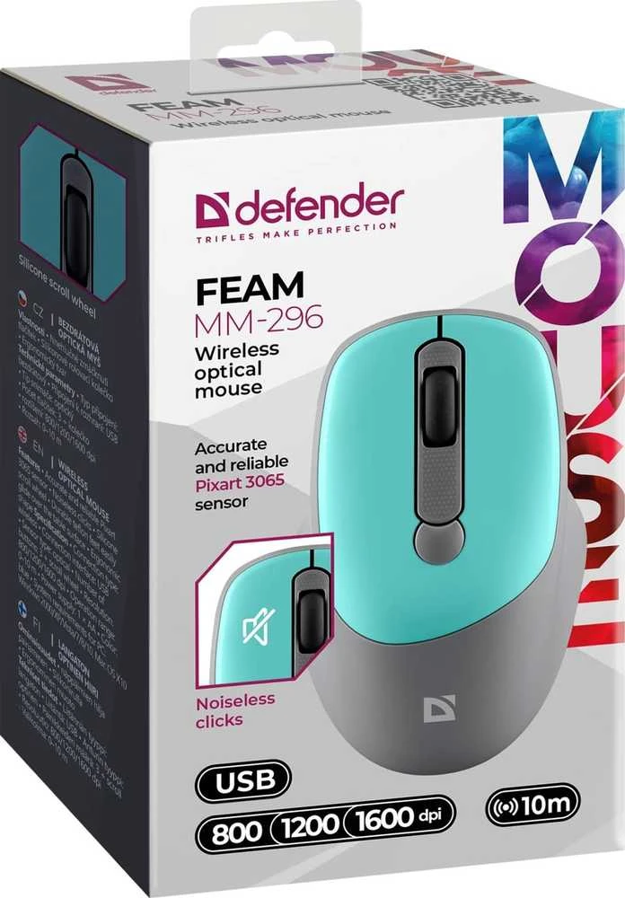 Pelė DEFENDER FEAM MM-296 RF SILENT MINT