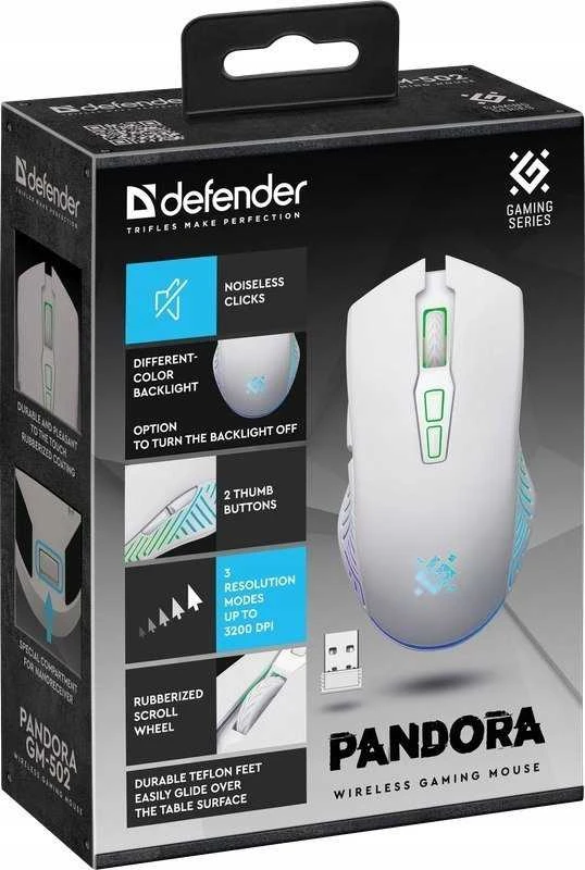 Belaidė pelė DEFENDER PANDORA RF Baltas 3200dpi 7P