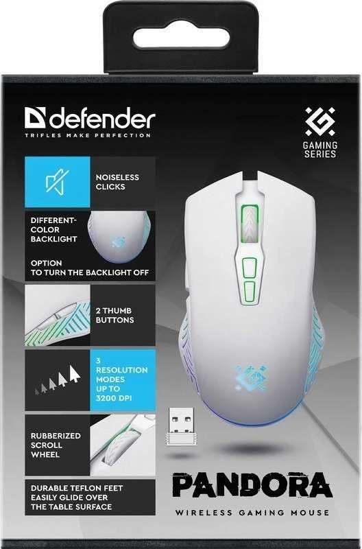 Belaidė pelė DEFENDER PANDORA RF Baltas 3200dpi 7P