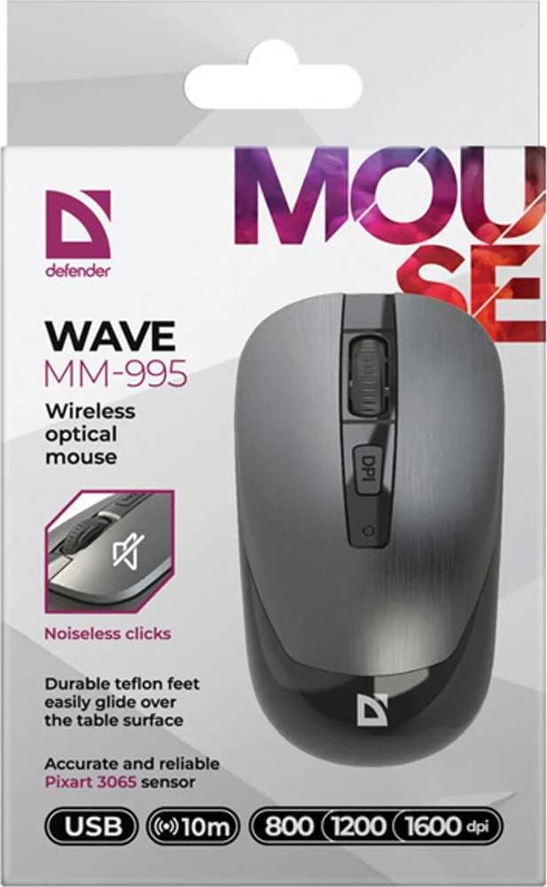Pelė Defender Wave MM-995 sidabrinė