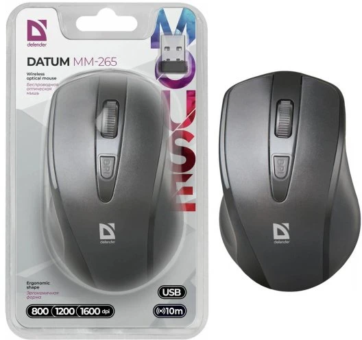 DEFENDER Optinė belaidė pelė Datum MM-265 juodas, 3 buttons,1600 dpi, 52265
