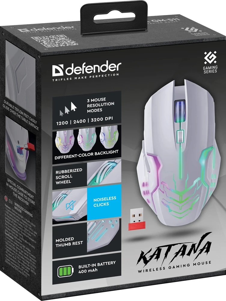 Pelė CDEFENDER GM-511 KATANA RF 3200dpi 7P Baltas