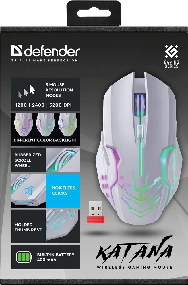 Pelė CDEFENDER GM-511 KATANA RF 3200dpi 7P Baltas
