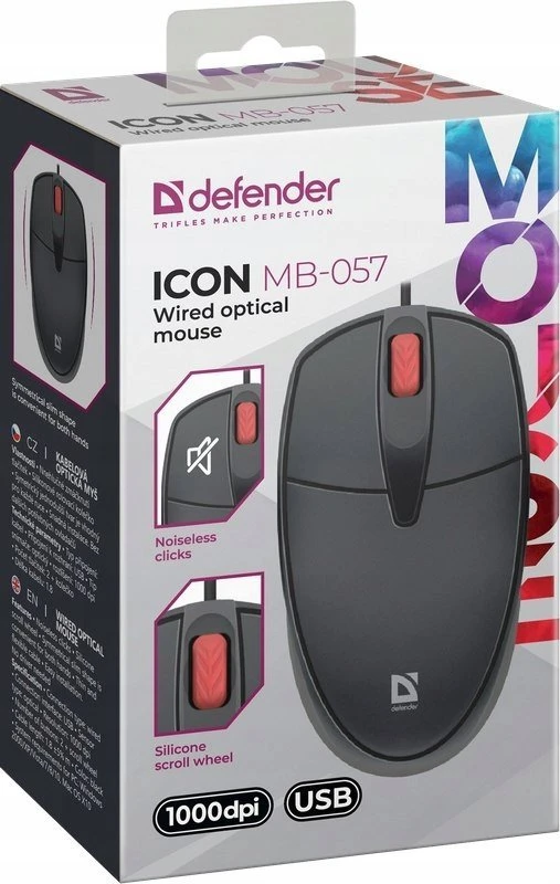 Pelė DEFENDER ICON MB-057 optinė 1000dpi 3P Juodas SILENT CLICK
