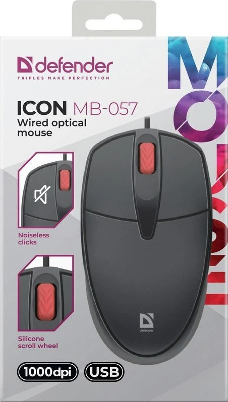 Pelė DEFENDER ICON MB-057 optinė 1000dpi 3P Juodas SILENT CLICK