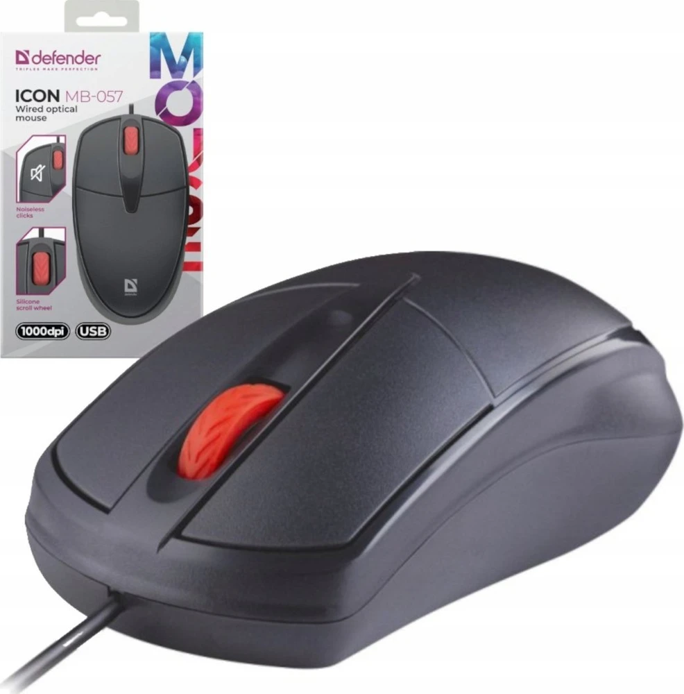 Pelė DEFENDER ICON MB-057 optinė 1000dpi 3P Juodas SILENT CLICK