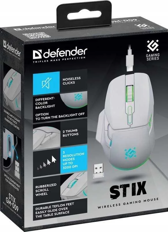 Belaidė pelė DEFENDER STIX GM-009 RF Baltas 3200dpi 7P